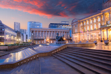 Birmingham Town Hall  situated in Victoria Square, Birmingham, England at sunset - obrazy, fototapety, plakaty