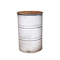 Old white colour metal barrel isolated on white