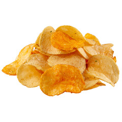 Pile of potato chips isolated on transparent background. Tantalizing blend of smoky and savory