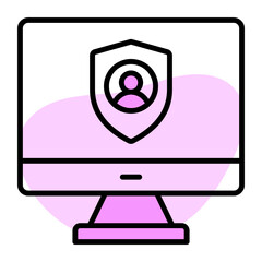 User inside shield with monitor, vector design of user profile security