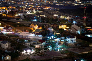 Fototapeta na wymiar image of Da Lat city at night. Dalat is a city famous for tourism, located at an altitude of 1500m above sea level