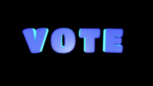 VOTE, blue neon text animation. Elections and democracy concept. 3D render. 