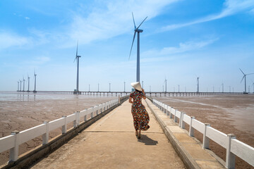 Seascape with Turbine Green Energy Electricity, Windmill for electric power production, wind...