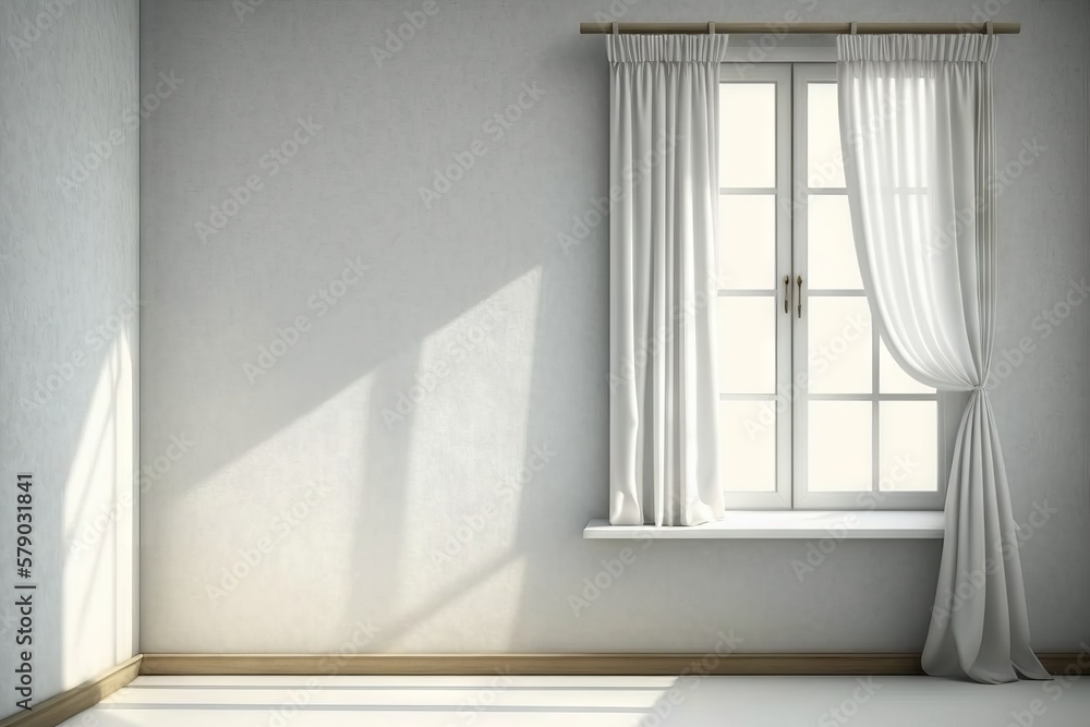 Poster empty room with window and curtains. mock up, generative ai