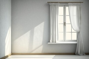 Empty room with window and curtains. Mock up, Generative AI