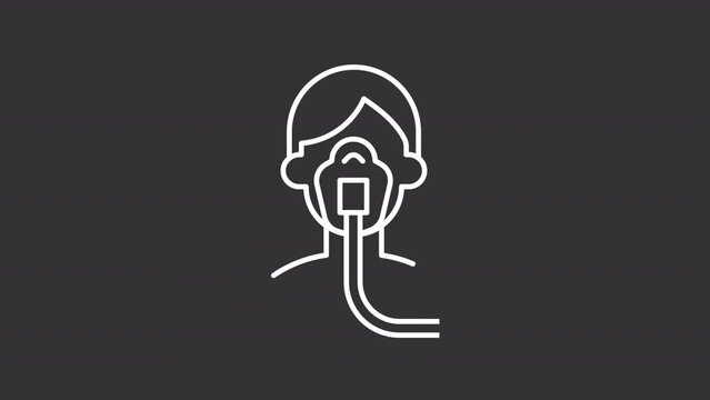 Animated icu white line icon. Critical condition. Respiratory mask. Loop HD video with chroma key, alpha channel on transparent background, black solid background. Outline motion graphic animation