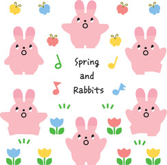 春の素材とうさぎのセット
