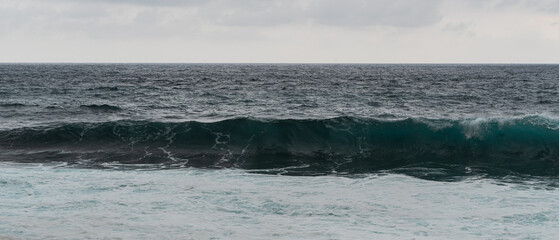 Wild Atlantic ocean near coastline of Madeira