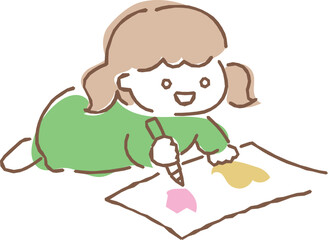 お絵かきをする幼稚園児のイラスト