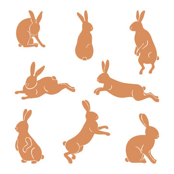 Set of different rabbit silhouettes
