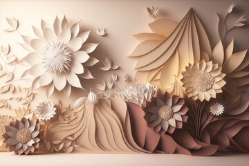 Background. Paper decorations on the wall, beige color. AI generative.