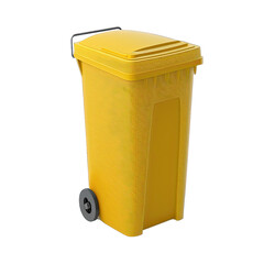 Trash bin. Yellow dust bin isolated on transparent background. Trash Container. Yellow garbage bin on the white background.