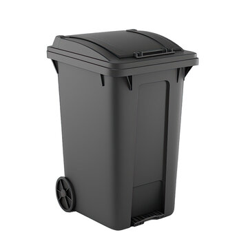 Trash bin. Black dust bin isolated on transparent background. Trash Container. Black garbage bin on the white background.