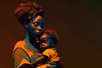 AI illustration of an African mother holding her baby