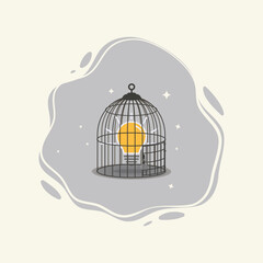 Bulb in birdcage, idea protection illustration concept
