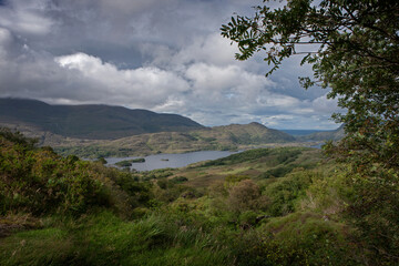 Fototapeta na wymiar ireland, ring of Kerry, westcoast, mystical landscapes, valley, clouds, lake, 
