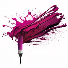 paint brush stroke on white background, magenta  color watercolor thick line art easy dipped in the wall sea splash navy dark light sticky in small points Generative AI