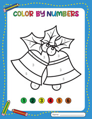 Christmas Bells. Color by number for kids. Activity Book.
