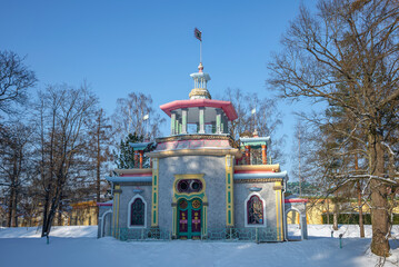 Chinese (Creaky) gazebo close-up. Catherine Park of Tsarskoye Selo. Surroundings of St. Petersburg