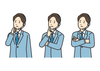悩むオペレーターの男性のイラストセット

