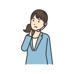 顎に拳をあてて悩むオペレーターの女性のイラスト