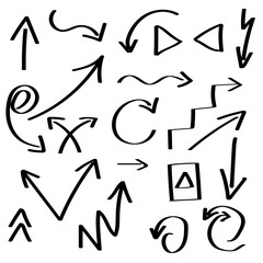 Set of vector hand drawn doodle arrows. For app, banner, print screen, card, typography design, for business plan and education.