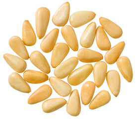 Roasted pine nuts isolated on the white background, top view.