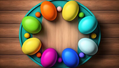Fototapeta na wymiar Easter eggs wooden tray , Generative AI