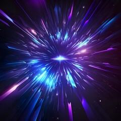 Fototapeta premium Abstract in blue and purple neon glow colors. Speed of light in galaxy Explosion in universe Cosmic background for event party carnival celebration or other rendering supersonic Generative AI