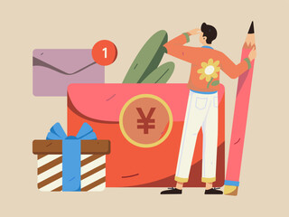 Festive Shopping E-Commerce Online Shopping People Flat Vector Concept Operation Hand Drawn Illustration
