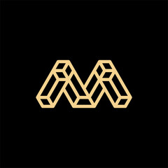 Letter m block cube line creative logo design