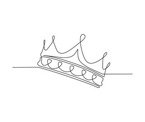 Continuous one line drawing of royal crown. Simple king crown outline design. Editable active stroke vector.