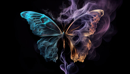 Fototapeta premium Neon illustration of a butterfly. Generative AI.