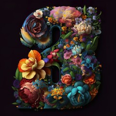 numbers from flowers with black background fragrant composition color bouquet different wreath butterfly  Generative AI 