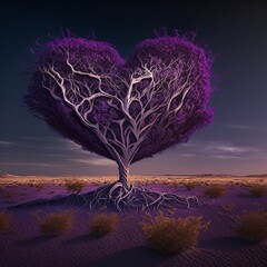 purple heart tree in the field love romantic place beautiful canopy in the middle of nowhere true shaped romance valentine thick stabile trunk spawling special dating rich flowers Generative AI