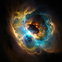 Space Nebula / High resolution image of beautifully formed after space explosion moment of supersonic mist holographic supernova black hole light emerges  dark cosmic Generative AI 