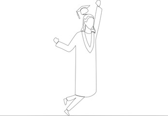 A woman with long hair finished her diploma. Graduation one-line drawing