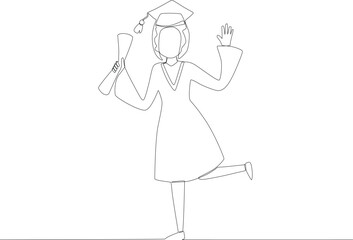 A woman a wears beautiful gawn on her graduation day. Graduation one-line drawing