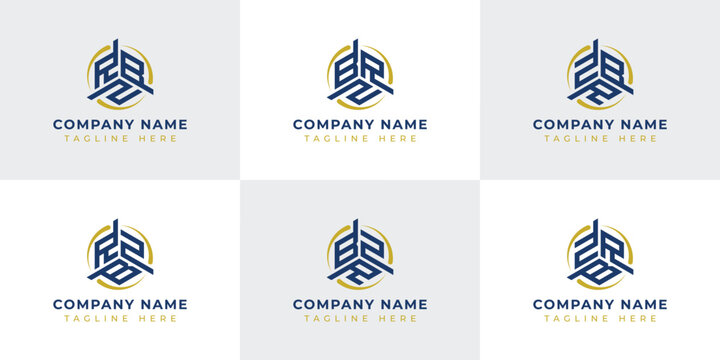 Letter RBZ, RZB, BRZ, BZR, ZRB, ZBR Hexagonal Technology Logo Set. Suitable for any business.