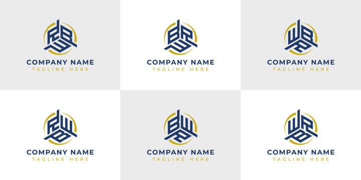 Letter RBW, RWB, BRW, BWR, WRB, WBR Hexagonal Technology Logo Set. Suitable for any business.