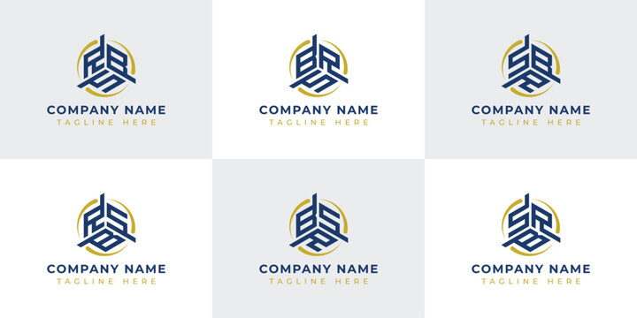 Letter RBS, RSB, BRS, BSR, SRB, SBR Hexagonal Technology Logo Set. Suitable for any business.