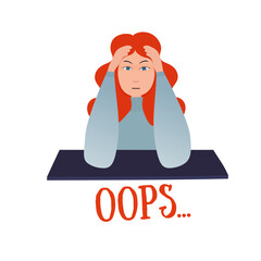 A woman with red hair shows emotions. Pretty girl