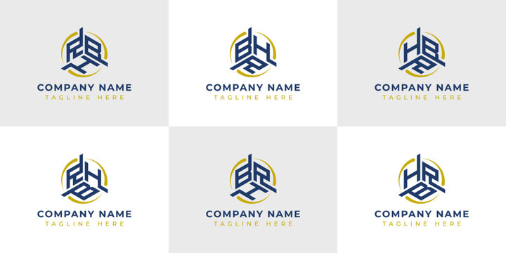 Letter RBH, RHB, BRH, BHR, HRB, HBR Hexagonal Technology Logo Set. Suitable for any business.
