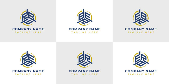 Letter RBE, REB, BRE, BER, ERB, EBR Hexagonal Technology Logo Set. Suitable for any business.