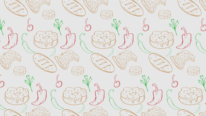 Fototapeta na wymiar Fast Food Related Seamless Pattern and Background with Line Icons. Editable Stroke Junk Food Related Seamless Pattern and Background