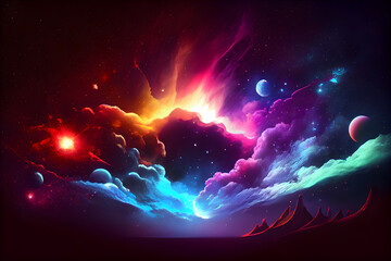 Fototapeta na wymiar Fantasy colourful background with bright nebula and stars. AI Generative