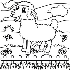 Funny lamb cartoon characters vector illustration. For kids coloring book.