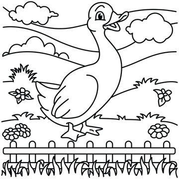 Funny duck cartoon characters vector illustration. For kids coloring book.