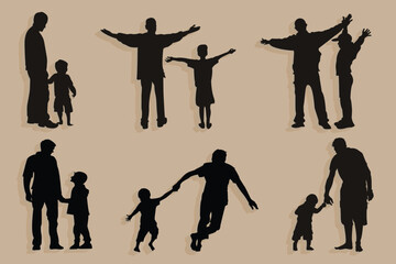 Obraz premium Happy father's day big set of father and children silhouettes on white background