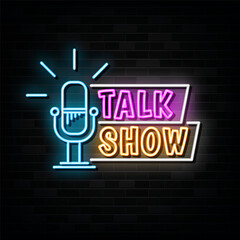 Neon sign talk show with brick wall background vector